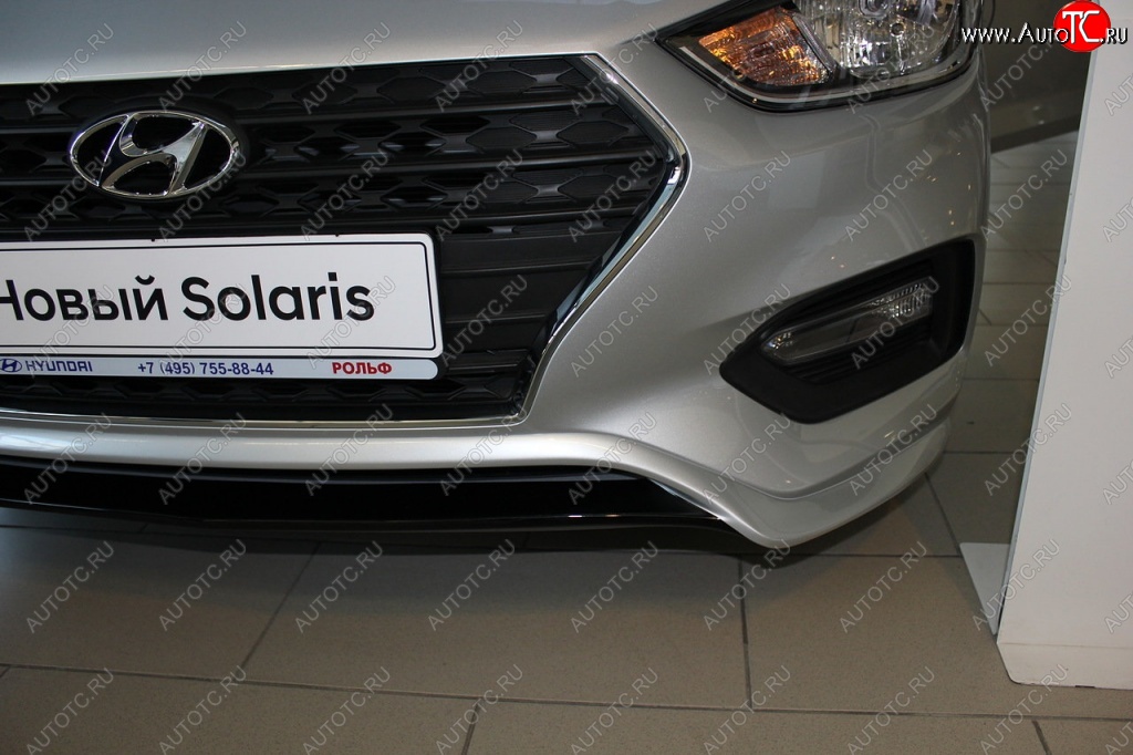 4 999 р. Накладка на передний бампер АвтоКрат Hyundai Solaris 2 HCR дорестайлинг (2017-2020) (Неокрашенная)