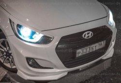 2 899 р. Накладка на передний бампер TopKontur Design v2  Hyundai Solaris ( 1 седан,  1 хэтчбек) (2010-2014) (Неокрашенная). Увеличить фотографию 1