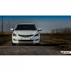 4 499 р. Накладка на передний бампер TopKontur Design Hyundai Solaris 1 седан RBr рестайлинг (2014-2017) (Глянец под окраску, Неокрашенная). Увеличить фотографию 5
