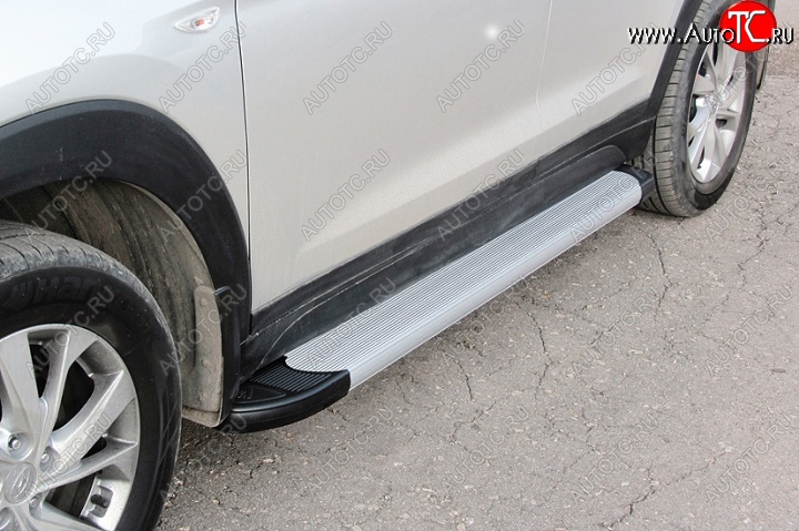 19 449 р. Алюминиевые пороги для ног Slitkoff (optima)  Hyundai Tucson  3 TL (2018-2021) (Серебристые)