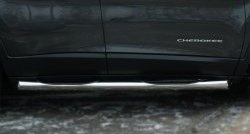 10 649 р. Защита порогов с пластиковыми вставками для ног из круглой трубы диаметром 76 мм Russtal  Jeep Cherokee  KL (2014-2017) (Защита порогов с со скосами на торцах (вариант 1)). Увеличить фотографию 2
