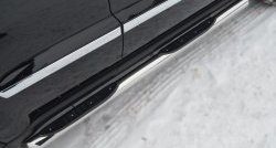 12 649 р. Защита порогов с пластиковыми вставками для ног из круглой трубы диаметром 76 мм Russtal Jeep Grand Cherokee WK2 дорестайлинг (2010-2013) (Защита порогов с со скосами на торцах (вариант 1)). Увеличить фотографию 1