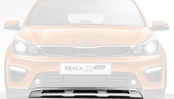 Центральная накладка на передний бампер Оригинал (серебряная) KIA Rio X-line (2017-2021)