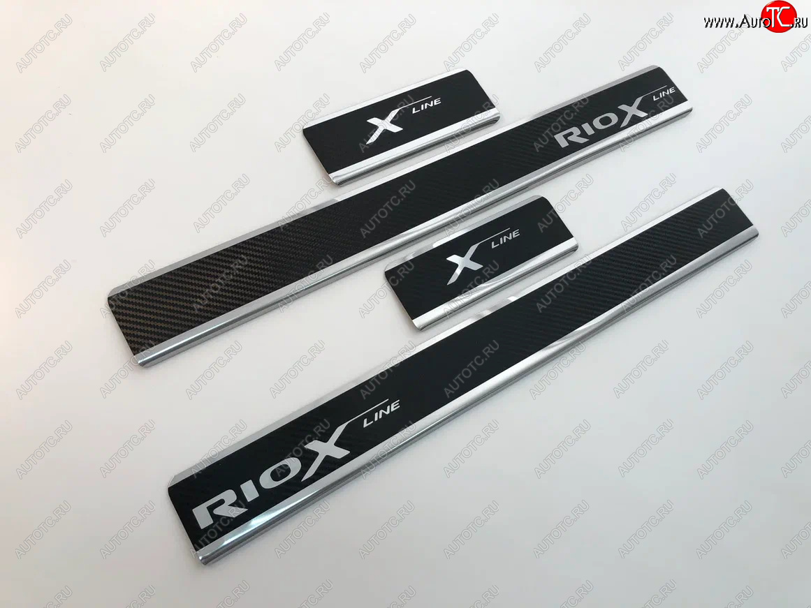 2 489 р. Накладки порожков салона INOX  KIA Rio  X-line (2017-2021) (нержавеющая сталь + карбон)