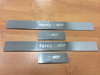 2 179 р. Накладки порожков салона INOX  KIA Rio  X-line (2017-2021) (Нержавеющая сталь). Увеличить фотографию 1