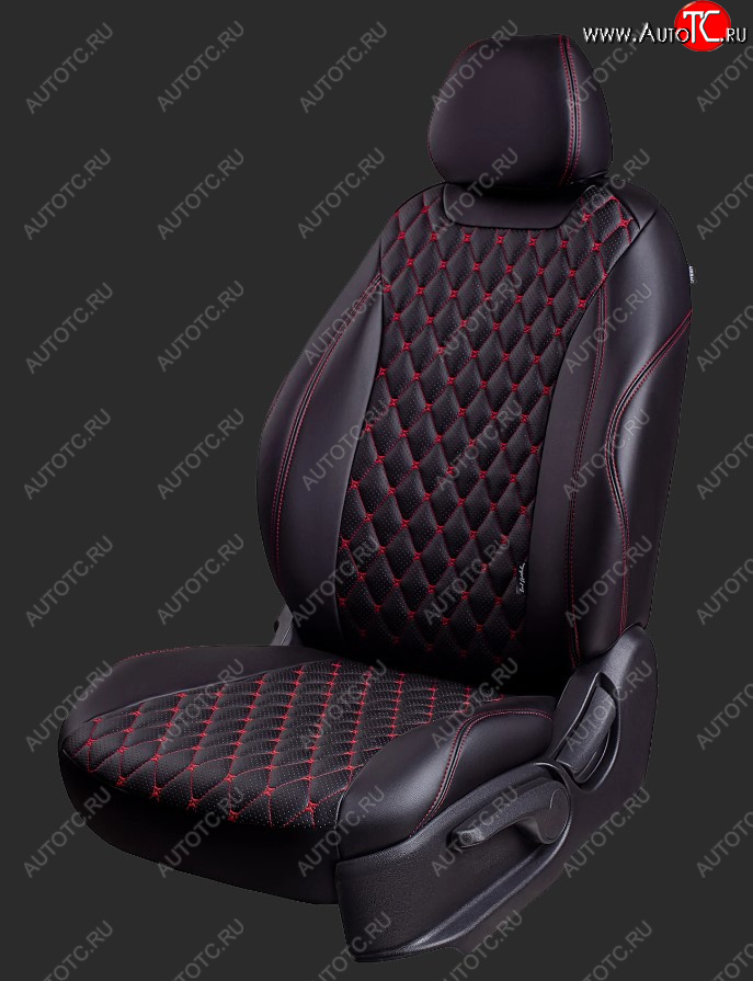 16 999 р. Чехлы для сидений Lord Autofashion Байрон (экокожа, спинка и сиденье 60/40, подлокотник, 3 Г-образных подголовника)  KIA Sorento  XM (2009-2012) (Черный, вставка черная, строчка красная)