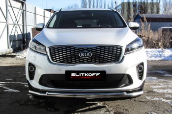 13 699 р. Защита переднего бампера Slitkoff (двойная, d57/42)  KIA Sorento  UM/Prime (2018-2020) (Нержавейка, Полированная). Увеличить фотографию 2