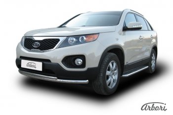 17 099 р. Защита переднего бампера Arbori (нержавейка, 2 трубы d57 и 42 mm) KIA Sorento XM дорестайлинг (2009-2012). Увеличить фотографию 2