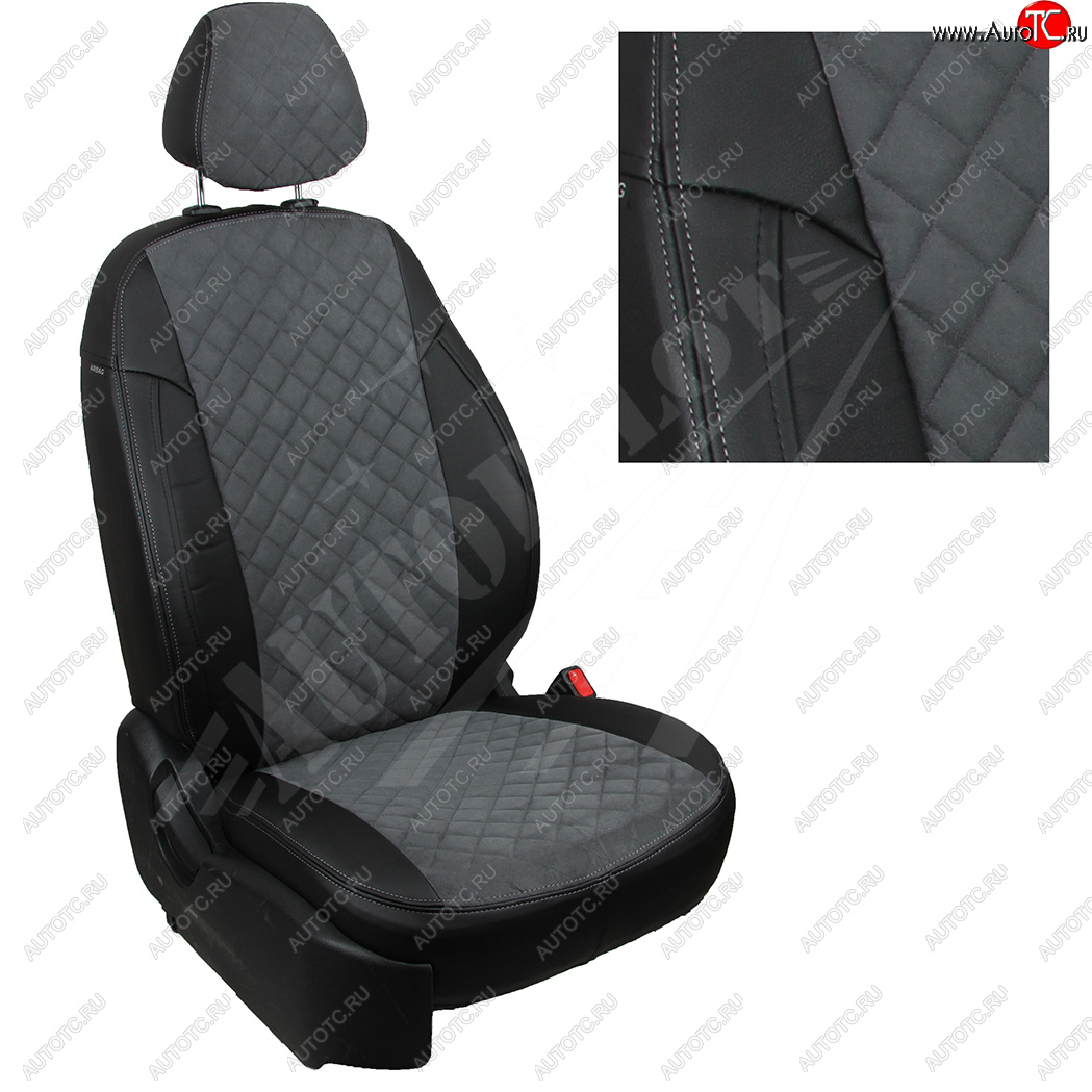 7 799 р. Чехлы сидений AUTOPILOT Алькантара Ромб (задние сиденье и спинка 60/40 + вырез под подлокотник)  Hyundai Tucson  1 JM (2004-2010), KIA Sportage  2 JE,KM (2004-2008) (Черный + Серый)