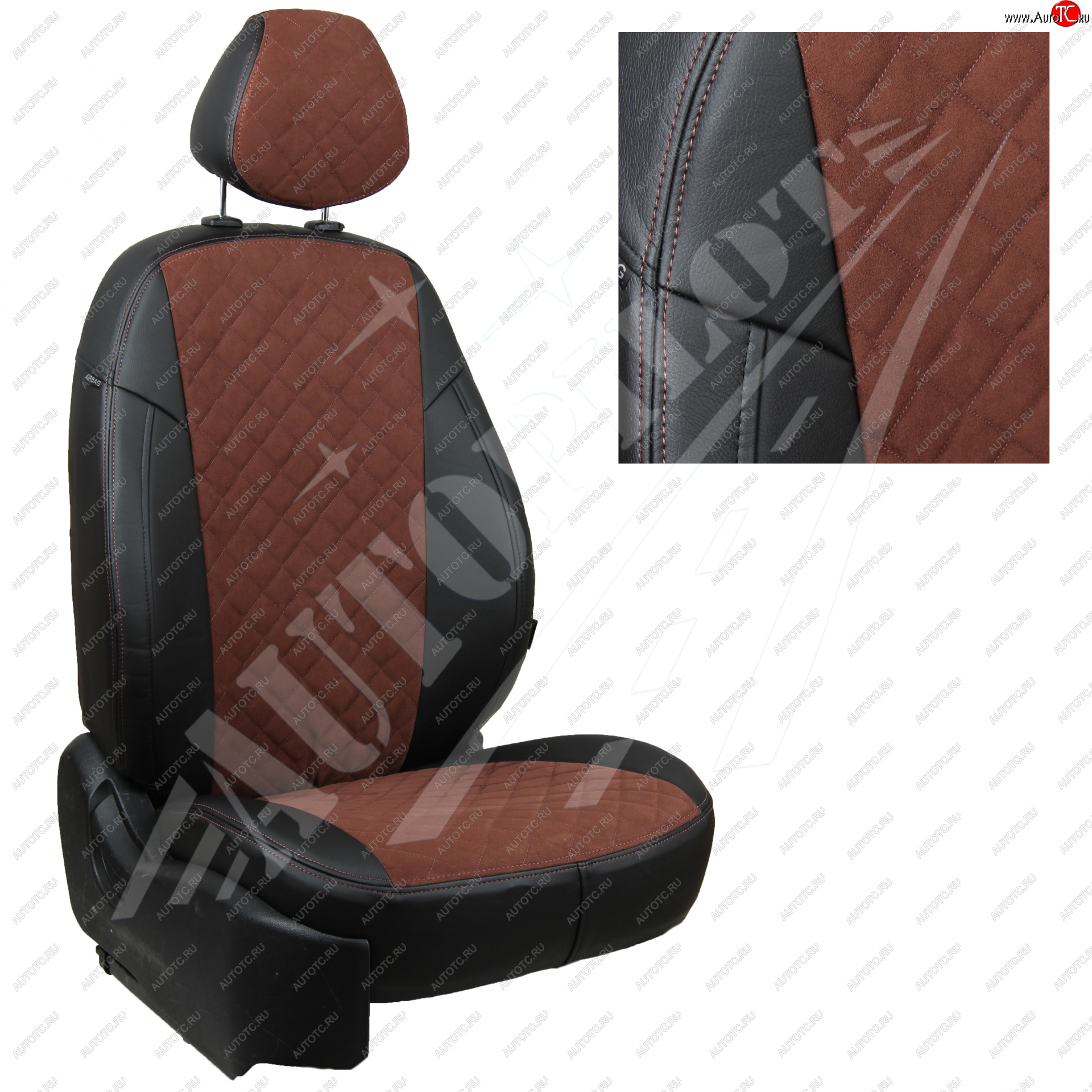7 799 р. Чехлы сидений AUTOPILOT Алькантара Ромб (задние сиденье и спинка 60/40 + вырез под подлокотник)  Hyundai Tucson  1 JM (2004-2010), KIA Sportage  2 JE,KM (2004-2008) (Черный + Шоколад)