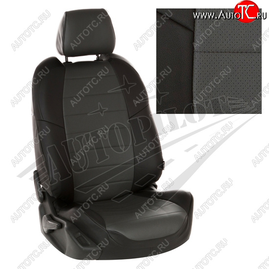 7 499 р. Чехлы сидений AUTOPILOT Экокожа (задние сиденье и спинка 60/40 + вырез под подлокотник)  Hyundai Tucson  1 JM (2004-2010), KIA Sportage  2 JE,KM (2004-2008) (Черный + Темно серый)