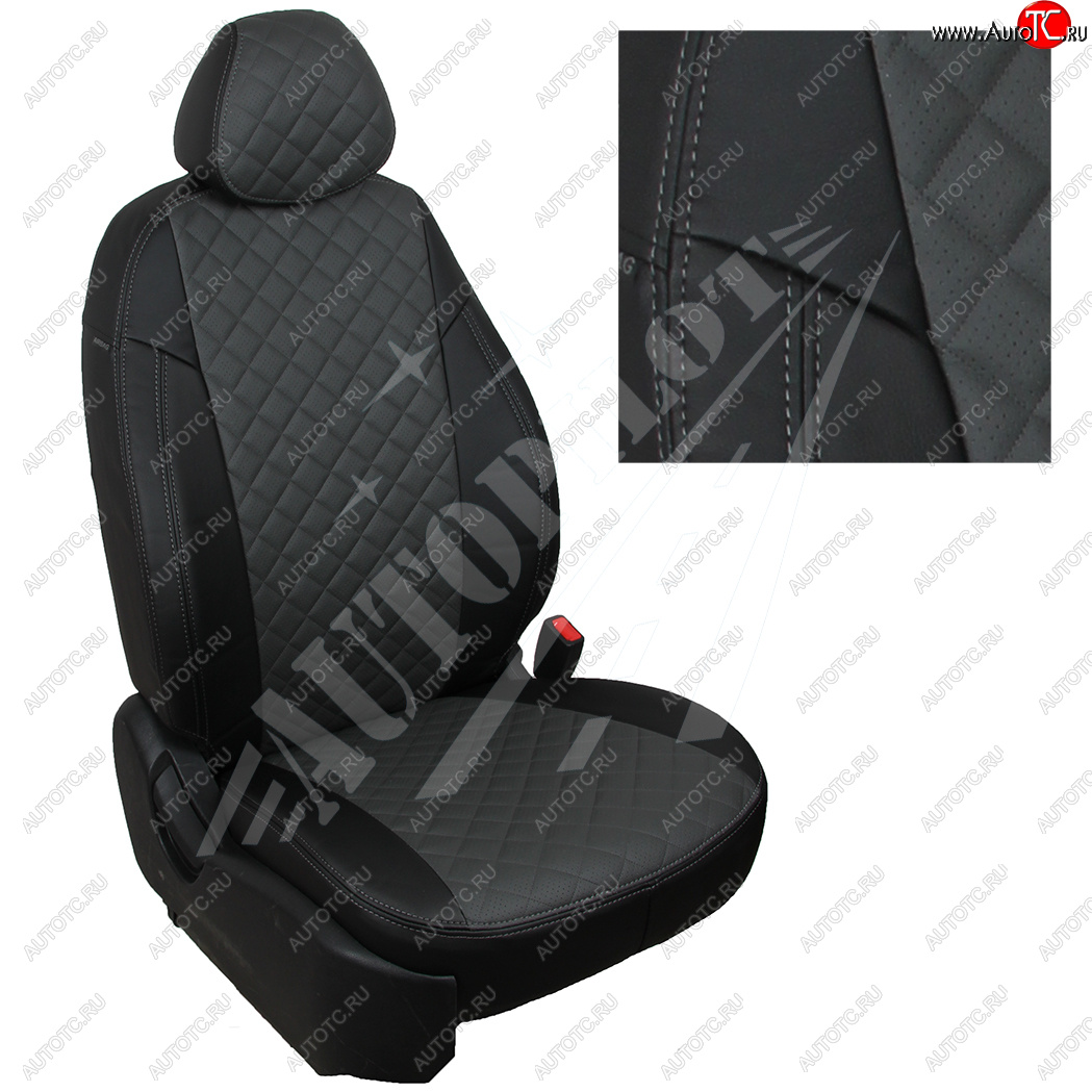 7 799 р. Чехлы сидений AUTOPILOT Экокожа Ромб (задние сиденье и спинка 60/40 + вырез под подлокотник)  Hyundai Tucson  1 JM (2004-2010), KIA Sportage  2 JE,KM (2004-2008) (Черный + Темно серый)