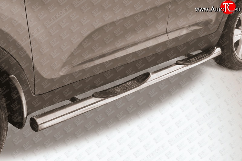 14 649 р. Защита порогов из трубы d76 мм с пластиковыми вставками для ног Slitkoff  KIA Sportage  3 SL (2010-2016) (Нержавейка, Полированная)