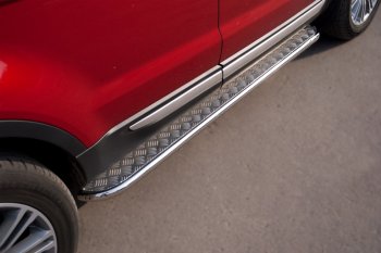 21 749 р. Пороги Russtal d42 с листом Land Rover Range Rover Evoque 1 L538 рестайлинг 5 дв. (2015-2018) (лист алюминий, труба нержавейка). Увеличить фотографию 3