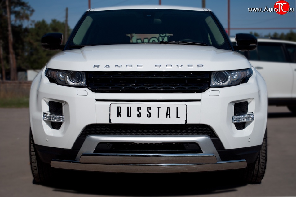 27 649 р. Защита переднего бампера (2 трубыØ75х42 мм, нержавейка) Russtal  Land Rover Range Rover Evoque  1 L538 (2011-2015)