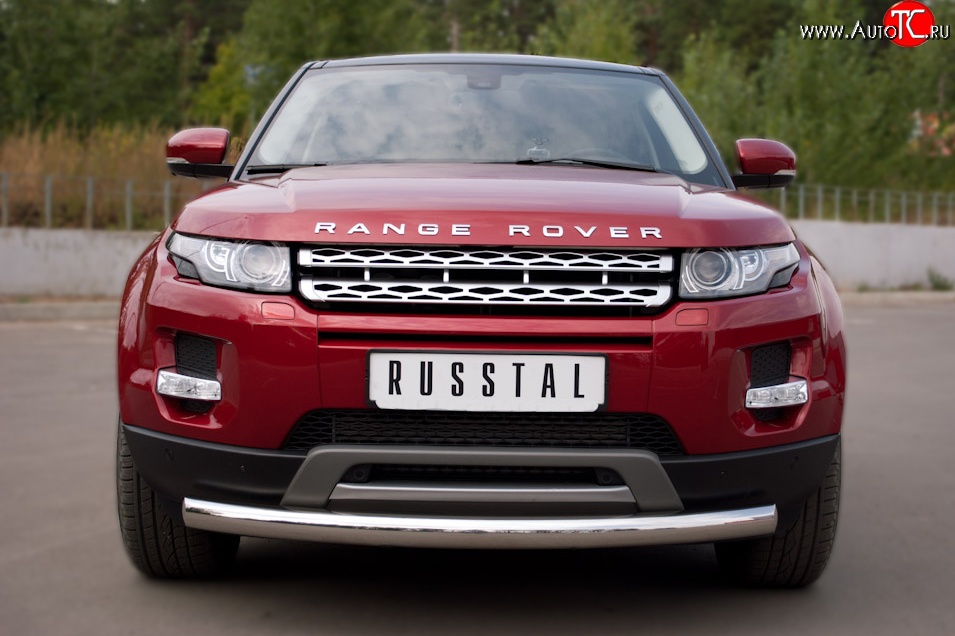 16 849 р. Одинарная защита переднего бампера диаметром 76 мм (Prestige u Pure) Russtal  Land Rover Range Rover Evoque  1 L538 (2011-2015)
