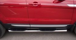 21 749 р. Защита порогов с пластиковыми вставками для ног из круглой трубы диаметром 76 мм (Prestige u Pure) Russtal  Land Rover Range Rover Evoque  1 L538 (2011-2015) (Защита порогов с со скосами на торцах (вариант 1)). Увеличить фотографию 3
