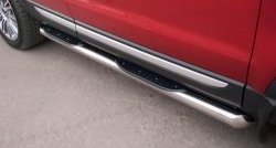 21 749 р. Защита порогов с пластиковыми вставками для ног из круглой трубы диаметром 76 мм (Prestige u Pure) Russtal Land Rover Range Rover Evoque 1 L538 дорестайлинг 5 дв. (2011-2015) (Защита порогов с со скосами на торцах (вариант 1)). Увеличить фотографию 1