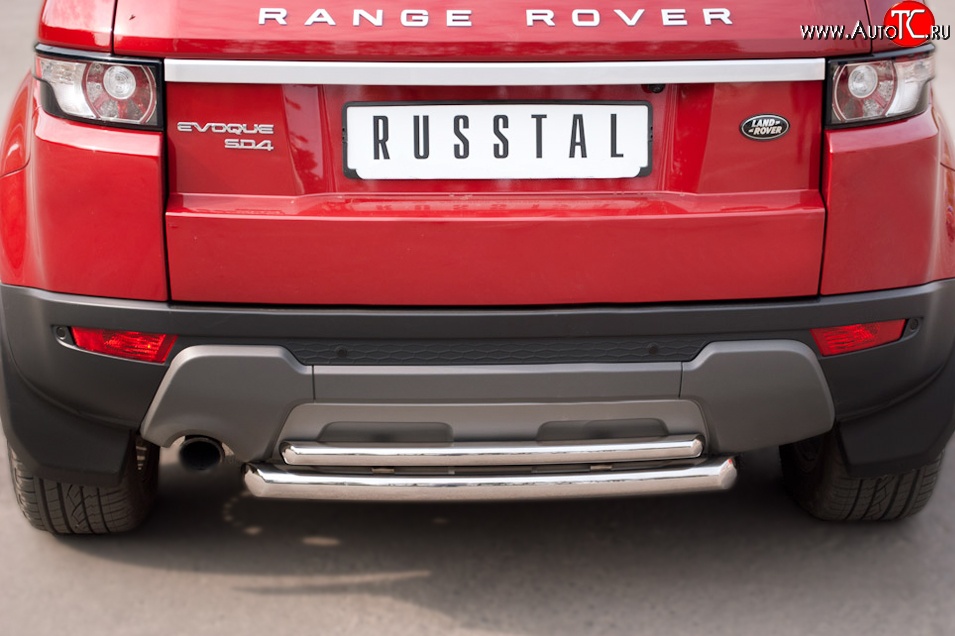 18 999 р. Двойная защита заднего бампера из двух труб диаметром 63 и 42 мм (Prestige u Pure) Russtal  Land Rover Range Rover Evoque  1 L538 (2011-2015)