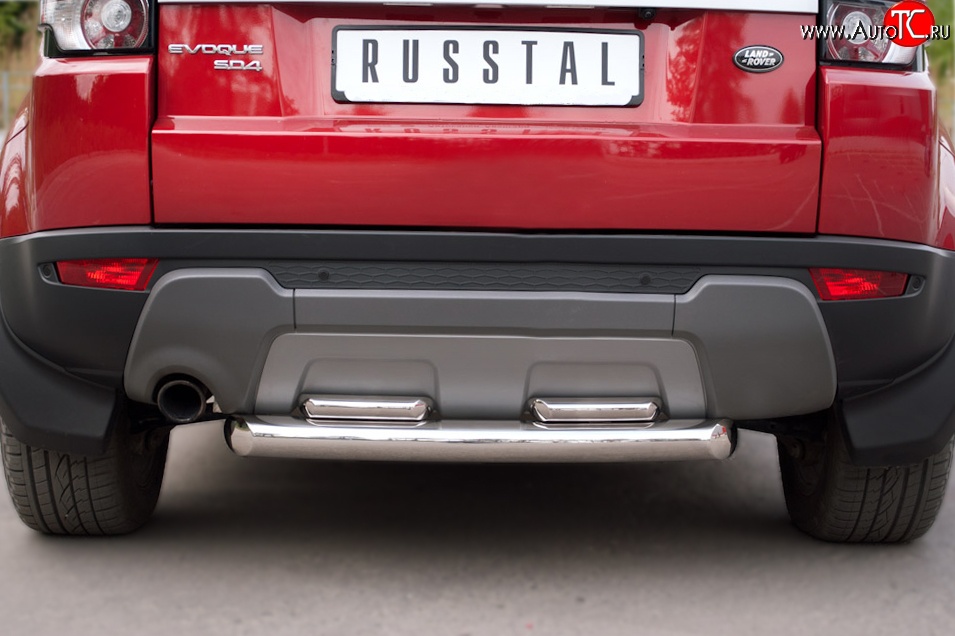 18 549 р. Защита заднего бампера (2 трубы Ø76 и 42 мм, нержавейка) Russtal Land Rover Range Rover Evoque 1 L538 дорестайлинг 3 дв. (2011-2015)