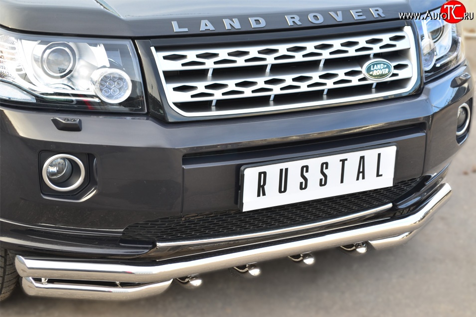 32 999 р. Защита переднего бампера (Ø63 мм с зубами, нержавейка) Russtal  Land Rover Freelander  L359 (2010-2012)