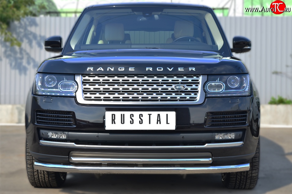 20 449 р. Защита переднего бампера (2 трубыØ63 и 42 мм, нержавейка) Russtal Land Rover Range Rover 4 L405 дорестайлинг (2012-2017)