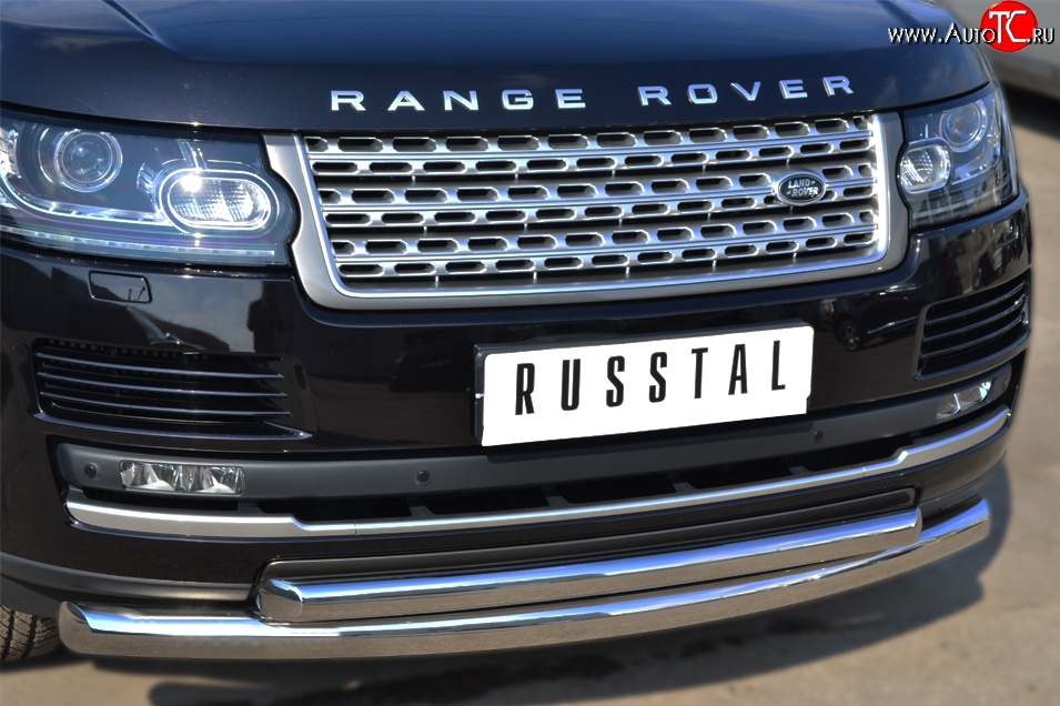 23 649 р. Защита переднего бампера (2 трубыØ76 и 63 мм, нержавейка) Russtal  Land Rover Range Rover  4 L405 (2012-2017)
