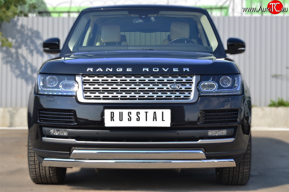 27 649 р. Защита переднего бампера (2 трубыØ75х42 мм, нержавейка) Russtal  Land Rover Range Rover  4 L405 (2012-2017)