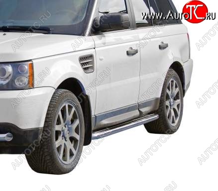 8 999 р. Защита порогов ТехноСфера (Техно Сфера) (Сталь с покрытием, с алюминиевым листом, d63.5 mm)  Land Rover Range Rover  3 L322 (2002-2012) (цвет: Серебристый)