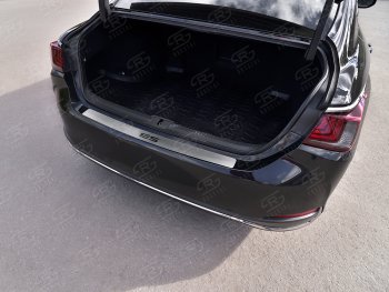 3 299 р. Защитная накладка заднего бампера Russtal  Lexus ES350  XV70 (2018-2022) (Нержавейка шлифованная с надписью). Увеличить фотографию 1