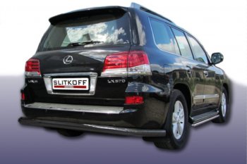 16 999 р. Защита заднего бампера Slitkoff (Ø 76 мм)  Lexus LX  570 (2012-2015) (Сталь с полимерным покрытием. Цвет: черный). Увеличить фотографию 1