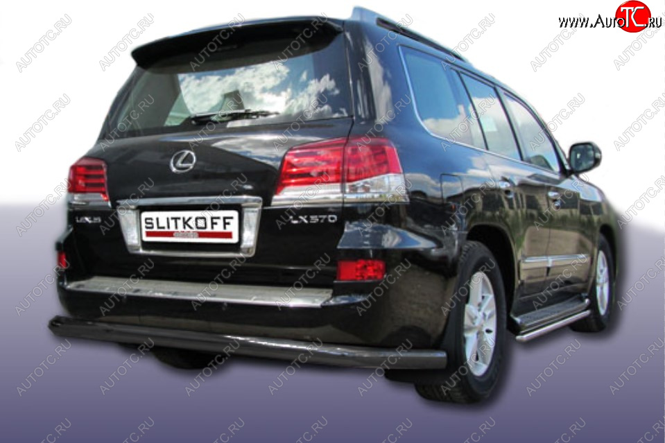 13 249 р. Защита заднего бампера Slitkoff (Ø 76 мм)  Lexus LX  570 (2012-2015) (Сталь с полимерным покрытием. Цвет: черный)