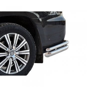 10 849 р. Защита заднего бампера ТехноСфера (Техно Сфера) (Сталь с покрытием, уголки двойные, 76/51 mm)  Lexus LX ( 450d,  570) (2015-2024) (цвет: Серебристый). Увеличить фотографию 1