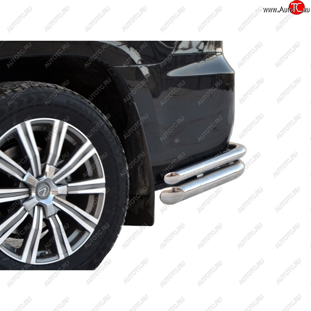 11 299 р. Защита заднего бампера ТехноСфера (Техно Сфера) (Сталь с покрытием, уголки двойные, 76/51 mm)  Lexus LX ( 450d,  570) (2015-2024) (цвет: Серебристый)