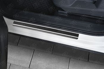 2 279 р. Пороги накладки Russtal  Lexus LX ( 450d,  570) (2015-2024) (Нержавейка с покрытием карбон и надписью). Увеличить фотографию 1
