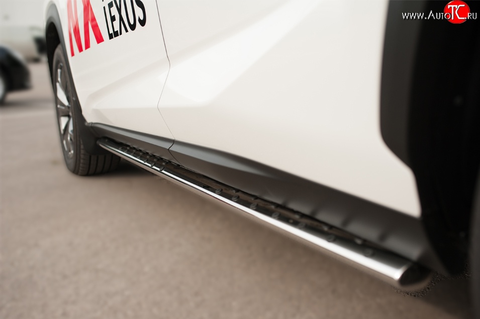24 749 р. Защита порогов с круглыми вставками для ног из овальной трубы диаметром 75x42 мм F SPORT Russtal  Lexus NX  200T (2015-2024)