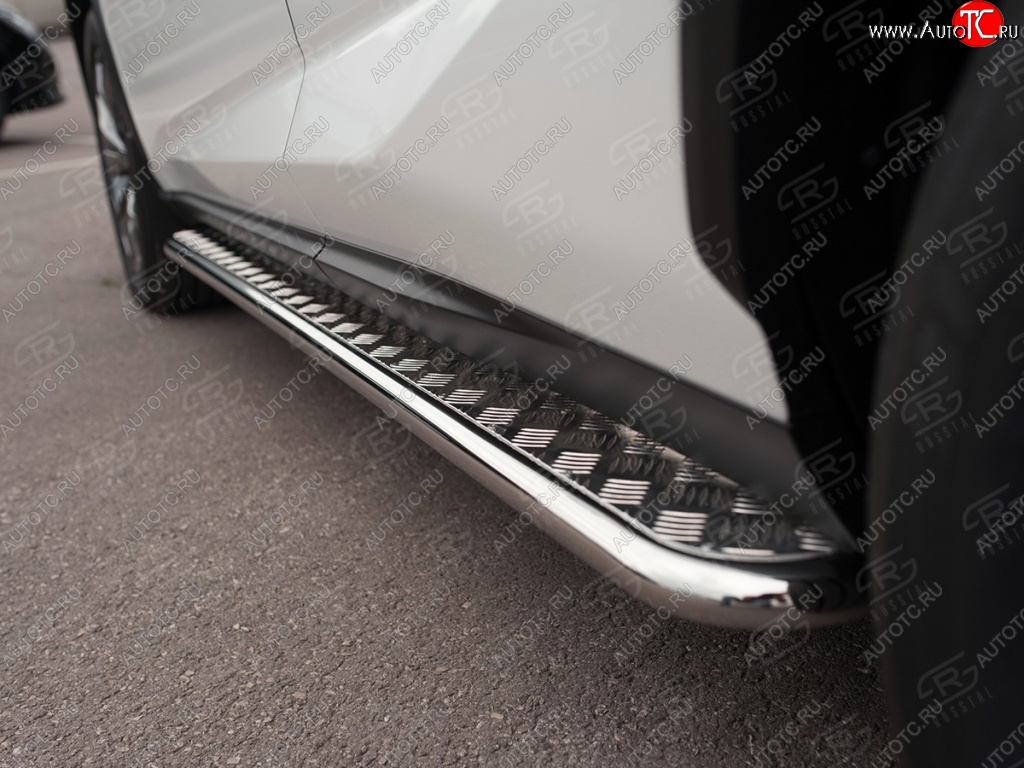 24 599 р. Порожки для ног (Ø42) Russtal Lexus NX 200 Z10 дорестайлинг (2014-2017) (лист - алюминий, профиль - нержавейка)