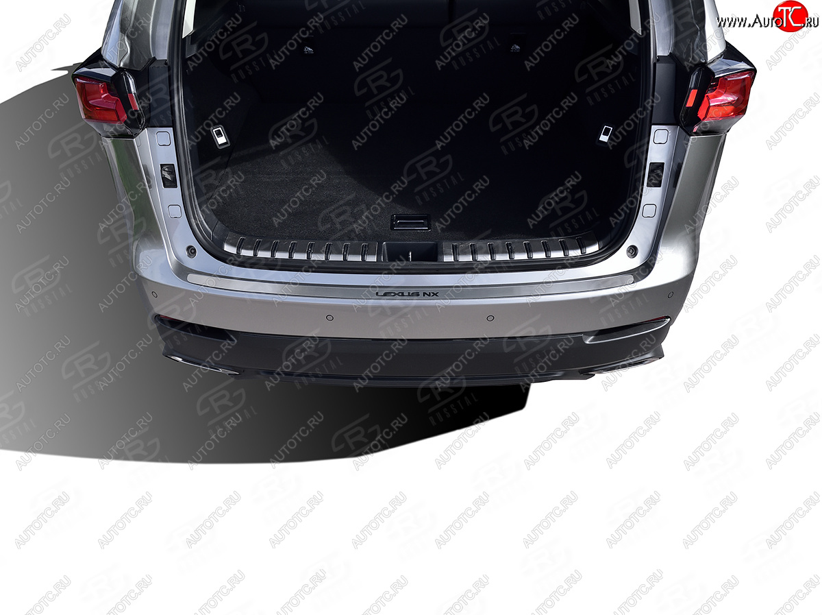 3 299 р. Защитная накладка заднего бампера Russtal  Lexus NX  200 (2014-2017) (Нержавейка шлифованная с надписью)