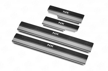 2 849 р. Накладки порожков салона Russtal  Lexus NX  200 (2014-2021) (Нержавейка с покрытием карбон, с надписью). Увеличить фотографию 1