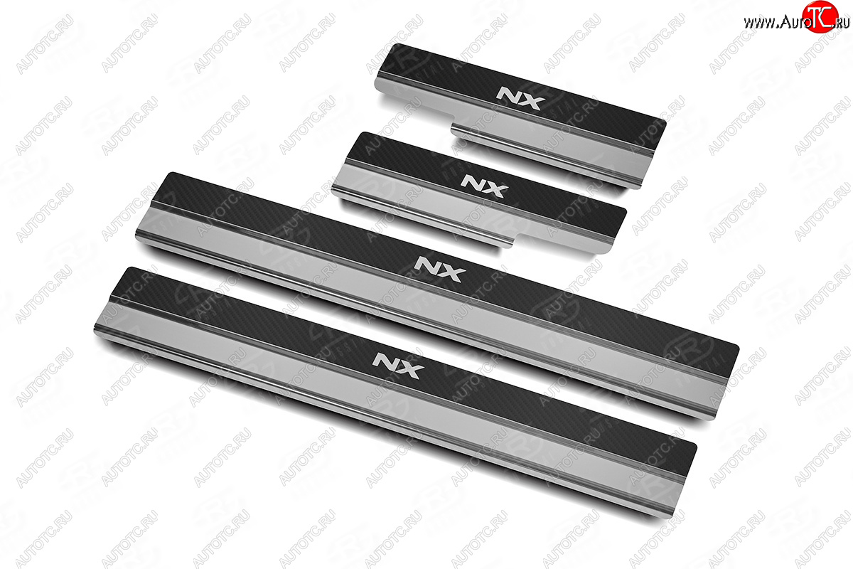 2 849 р. Накладки порожков салона Russtal  Lexus NX  200 (2014-2021) (Нержавейка с покрытием карбон, с надписью)