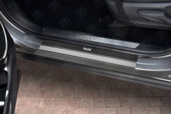 2 849 р. Накладки порожков салона Russtal  Lexus NX  200 (2014-2021) (Нержавейка с покрытием карбон, с надписью). Увеличить фотографию 2