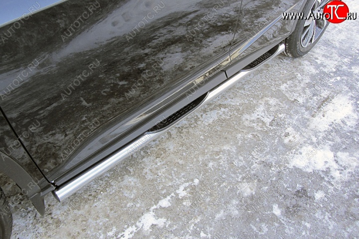 17 899 р. Защита порогов с пластиковыми вставками для ног из круглой трубы диаметром 76 мм Slitkoff Lexus RX 350 AL20 дорестайлинг (2015-2019) (Нержавейка, Полированная)