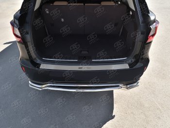 3 399 р. Защитная накладка заднего бампера Russtal  Lexus RX  350 (2015-2019) (Нержавейка шлифованная с надписью). Увеличить фотографию 1
