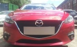 2 599 р. Сетка в решетку радиатора (под номерной знак)Russtal Mazda 3/Axela BM дорестайлинг седан (2013-2016) (черная). Увеличить фотографию 2