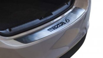 Накладка защитная на задний бампер с рисунком Souz96 нержавеющая сталь Mazda 6 GJ дорестайлинг седан (2012-2015)