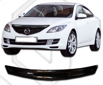 1 799 р. Дефлектор капота CA-Plastic  Mazda 6  GH (2007-2012) (Classic черный, Без надписи). Увеличить фотографию 1