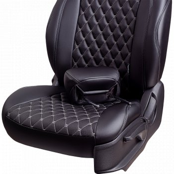 16 999 р. Чехлы для сидений Lord Autofashion Байрон (экокожа, 60/40, подлокотник, отдельные бока, 3 Г-образных подголовника)  Mazda 6  GH (2007-2012) (Черный, вставка черная, строчка серая). Увеличить фотографию 5
