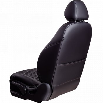 16 999 р. Чехлы для сидений Lord Autofashion Байрон (экокожа, 60/40, подлокотник, отдельные бока, 3 Г-образных подголовника)  Mazda 6  GH (2007-2012) (Черный, вставка черная, строчка серая). Увеличить фотографию 4