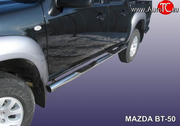 15 999 р. Защита порогов из трубы d76 мм с пластиковыми вставками для ног Slitkoff  Mazda BT-50 (2006-2011) (Нержавейка, Полированная)