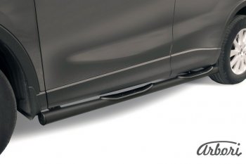 8 369 р. Защита штатных порогов Arbori (с проступью, черная, d76 mm).  Mazda CX-5  KE (2011-2017). Увеличить фотографию 1